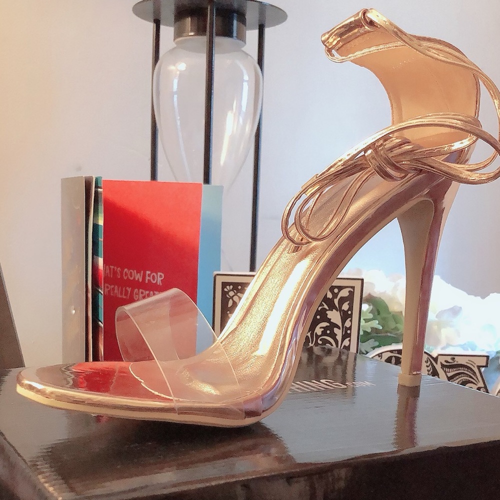 Open toe Rose gold high heel pump